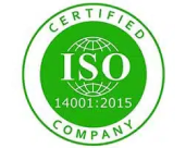 A green circular logo with the text "ISO Certified Company 14001:2015" and a globe illustration in the center, symbolizing New Assurance.