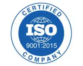 A blue and white logo with the text "CERTIFIED COMPANY" encircled around "ISO" and "9001:2015" inside, symbolizing New Assurance in quality standards.