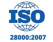 ISO 28000:2007 logo with a blue globe in the background, symbolizing new assurance in supply chain security.