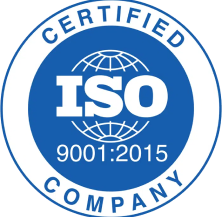 Circular badge with "Certified Company" around the edge, "ISO" and globe in the center, and "9001:2015" below the ISO, representing New Assurance. The badge is blue and white.