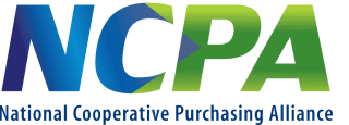 Logo of the federal cooperative purchasing alliance (ncpa), featuring blue and green text with a stylized green leaf above the acronym.